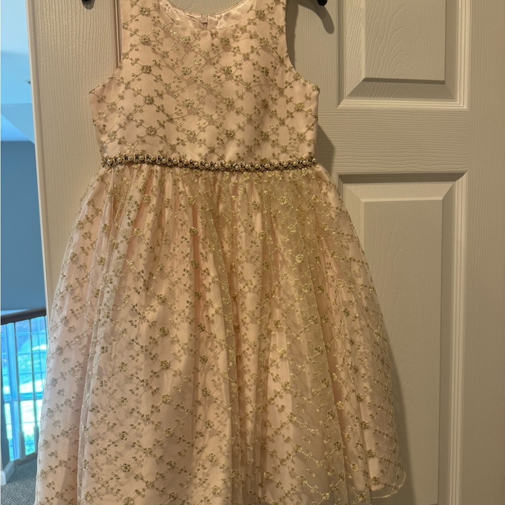 Elegant Gold Floral Kids Dress